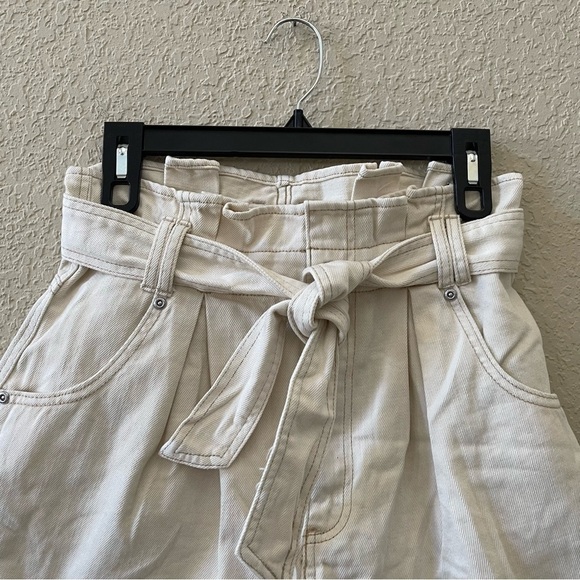 Free People Shorts Nova Paper Bag Denim High Rise Belted Casual Boho Cream Small - Picture 5 of 12